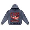 DTG print Knitted Denim Zip-Up Hoodie Cars Make Me Happy Brother Print Zipper Hoodies  