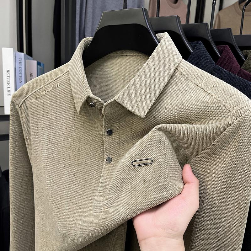 

Men s Polo Shirt Lapel Long Sleeve T-Shirt Autumn Winter Solid Color Print Vintage Business Office Men swear M