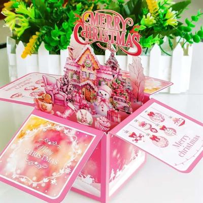 Fashion Paper Greeting Cards 3D Musical Christmas Cards Pop Up Light Up Thank You Card Christmas