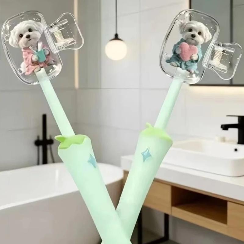 2Pcs Dust-Proof Waterproof Cat Toothbrush Cover Kitten Dog Printed Transparent Toothbrush Holder Portable Toothbrush Head Cover