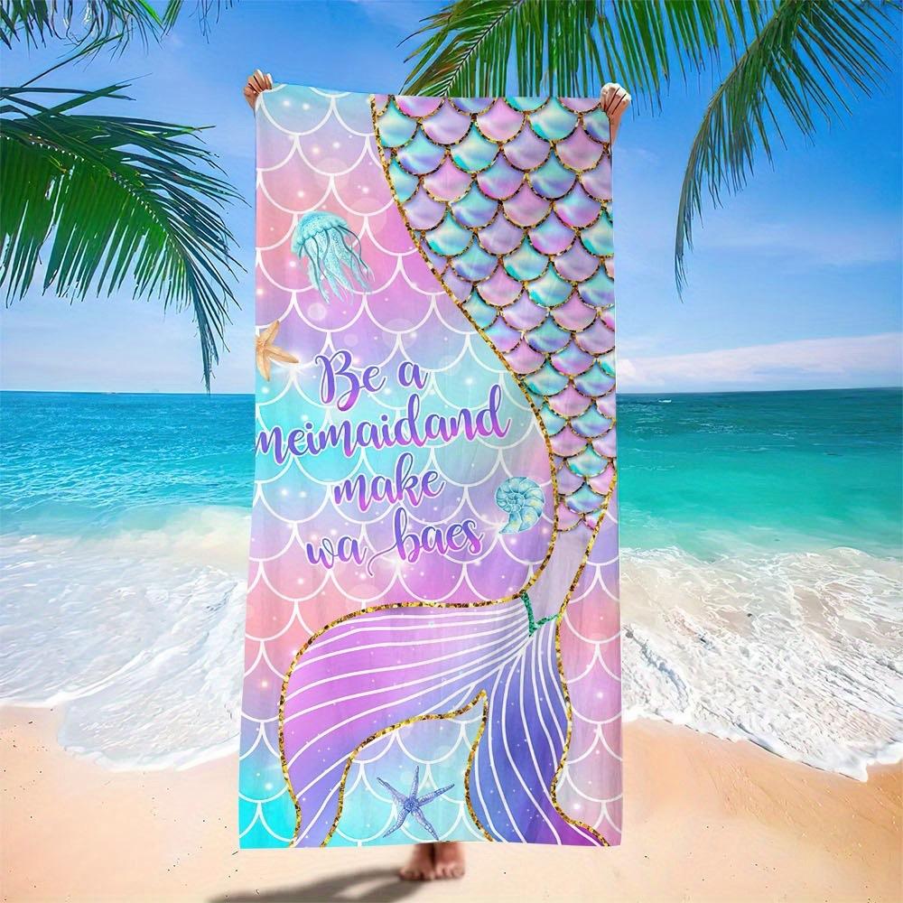 Teal Purple Butterfly Beach Towel Floral Leaves Print Quick Dry Absorbent Towel for Women