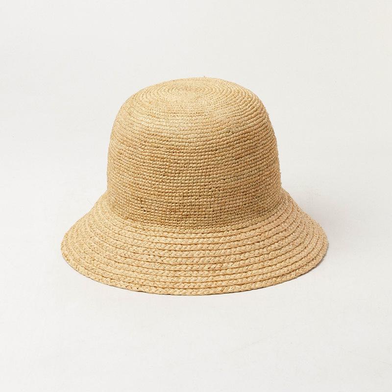 

Fashion casual hand crocheted Lafite grass fisherman hat Outdoor sun shading straw hat Foldable M 56-58cm