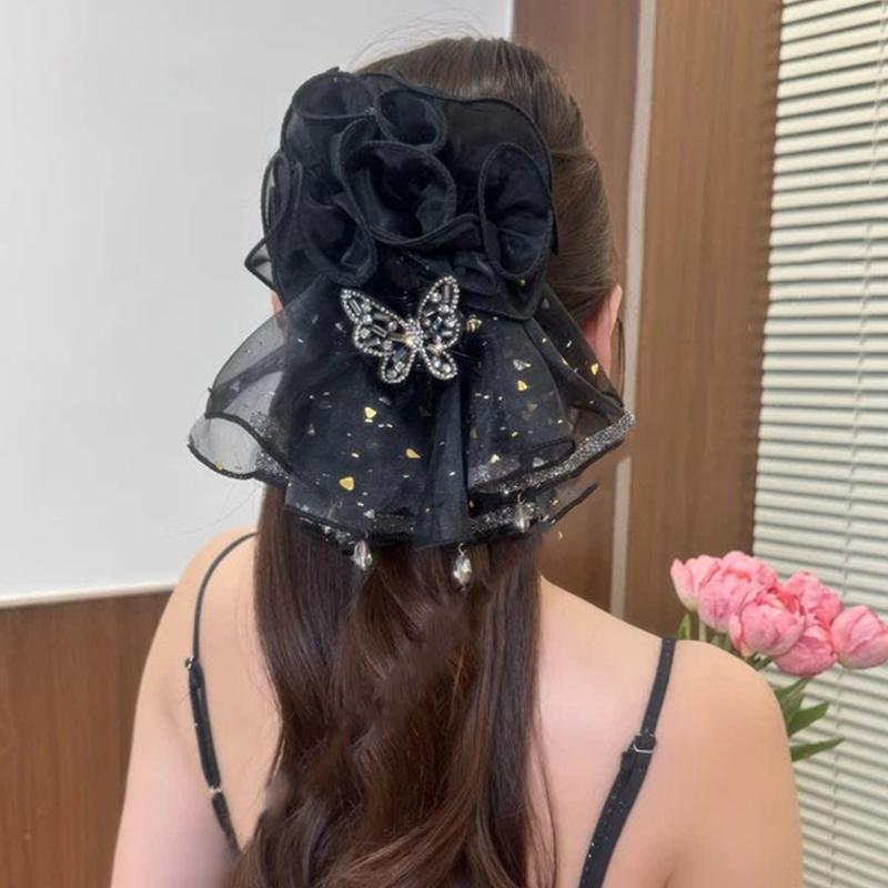 French Elegant  Butterfly Clip Korean Temperament Mesh Ponytail Clip Hair Accessories