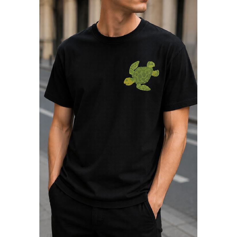 Plus Size - Men's T-Shirt S-5XL Featuring a Green Turtle Graphic Print - a Casual Short-Sleeve Crew-Neck Top With a Relaxed Fit, Comfortable Feel,