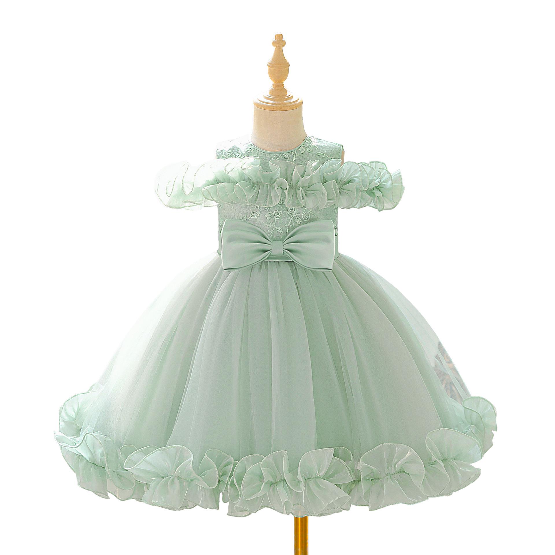 Кружевное пышное тюлевое платье принцессы для девочки, платье для девочки-цветочницы 120cm/5Y светло-зеленый