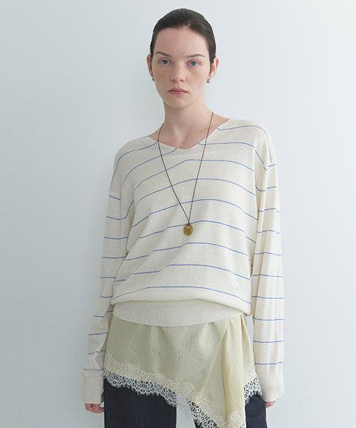 Onaenon Striped V-Neck Knit Nek6Sp217