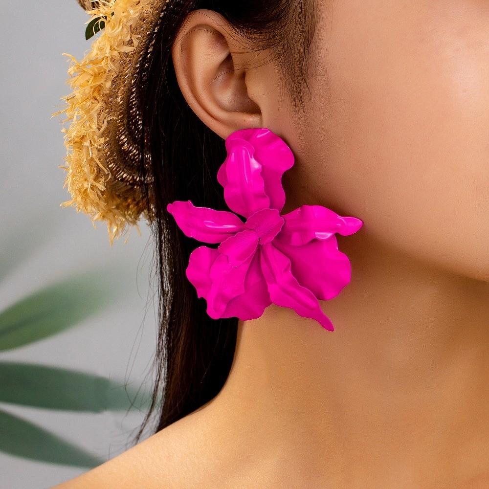 Pleated Exaggerated Flower Earrings Baking Paint Ear Accessories Large Flower Earrings  Wedding