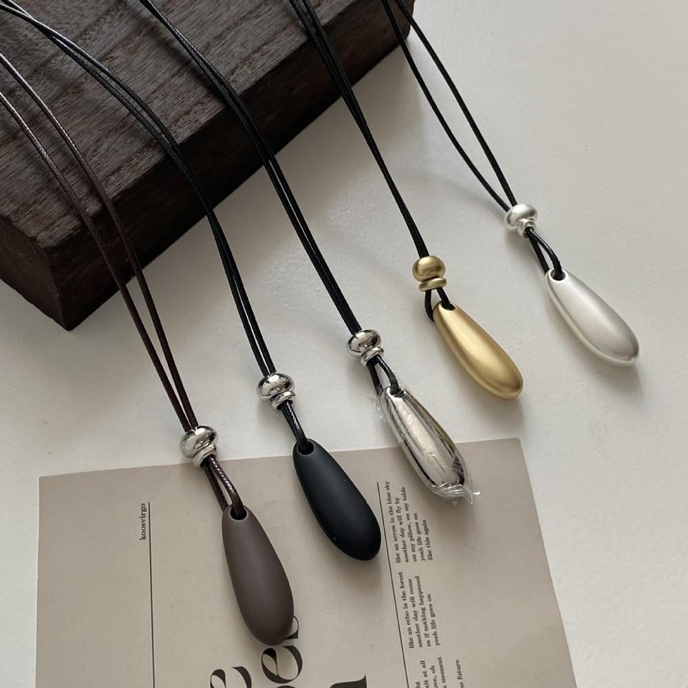 PU Leather Rope Chain Necklace Water Drop Pendant Sweater Chain Pinecone Pendant Necklace Gifts