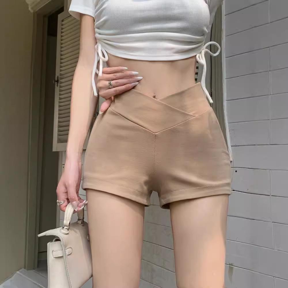 

Women s Khaki V-Waist High-Waist Slimming Sporty Summer Shorts Small