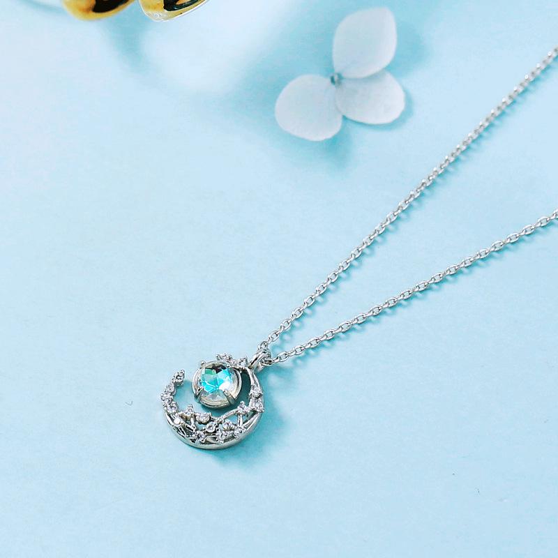 Original 925 Sterling Silver Crystal Moon Opal Round Bead Charm Necklace For Women Kolye Choker Collares para mujer Wedding Gift