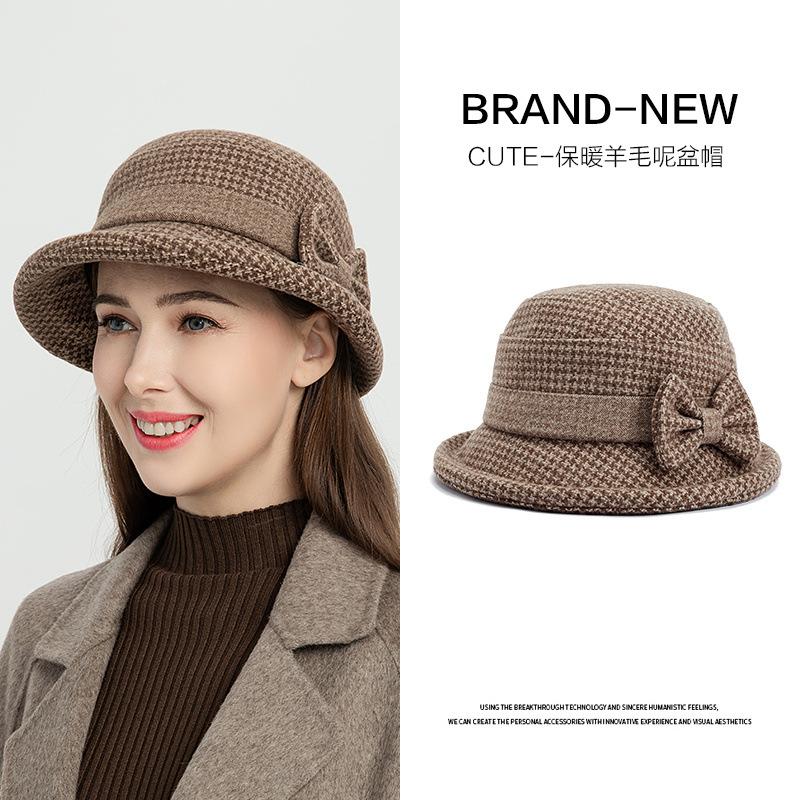 The Elderly Hat Female Grandma Old Lady Autumn and Winter Woolen Warm Cotton Hat Middle-aged and Elderly Mother Foreign Gas Basin Hat Winter Hat