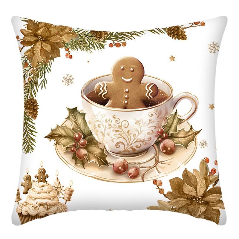Christmas Home Decoration Pillow Cover Santa Claus Snowman Gingerbread Printed Sofa Cushion Suite Room Decoration Friend Gift