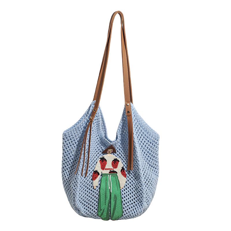 Damen geflochtene Stroh-Schultertasche - Nischenmarkt, Lässiger Stil, Hohlmuster für Urlaub oder Pendeln