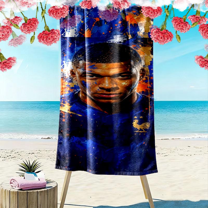 Asciugamano da Spiaggia con Stampa di Kylian Mbappé, Asciugamano Grande Morbido ad Asciugatura Rapida per Spiaggia Campeggio Nuoto