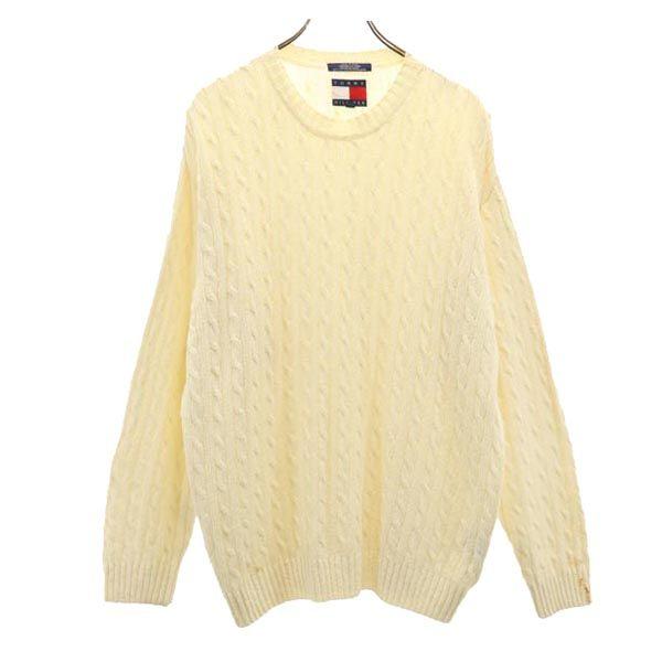 

TOMMY HILFIGER 90s Old Flag Tag Long sleeve cotton sweater XL Ivory knit Men s Used