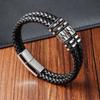 Modische 2-lagige Lederarmbänder mit Edelstahl-Magnet Trendiges mehrlagiges Armband Herren Schmuck Männliches Armband Großhandel Großmenge