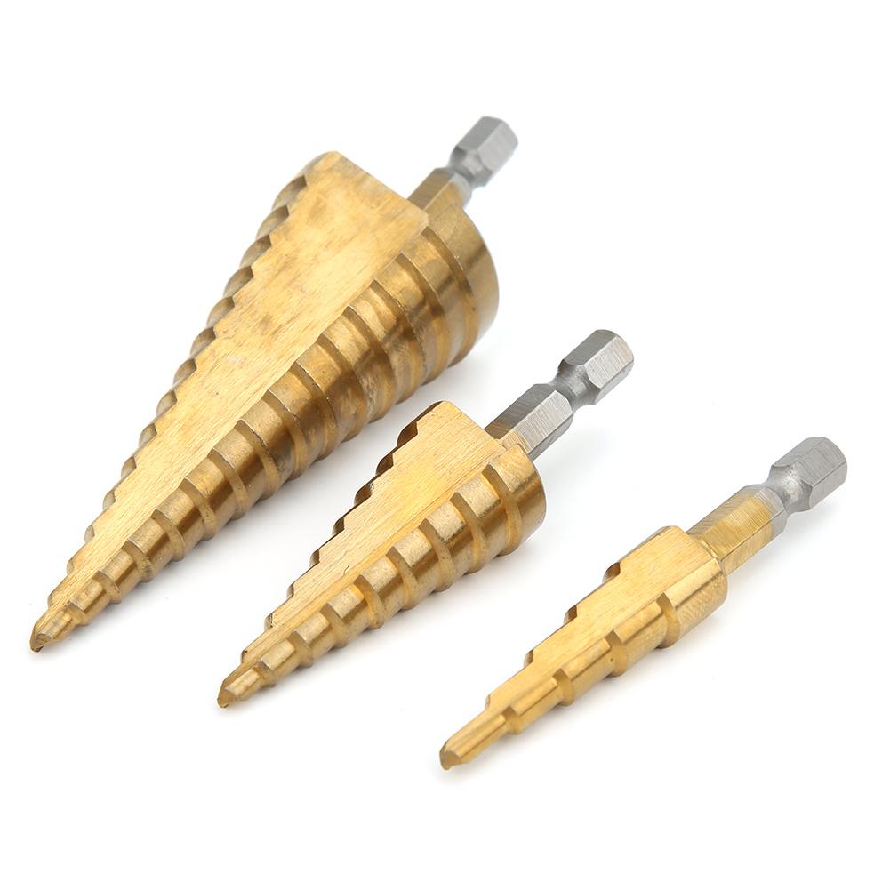 3pcs 3124‑1220mm High Speed Steel Cone Step Drill Bit Hex Shank Hole Cutter