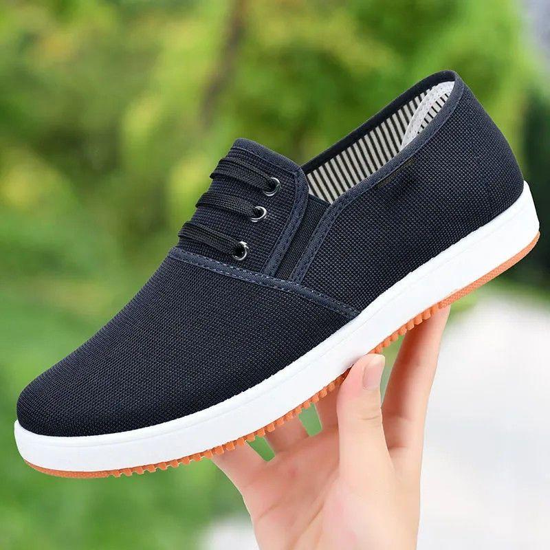 Pánská džínová plátěná obuv se šlachovou podrážkou, protiskluzová pracovní obuv odolná proti opotřebení, řidičská prodyšná a pohodlná obuv ze starého Pekingu s měkkou podrážkou