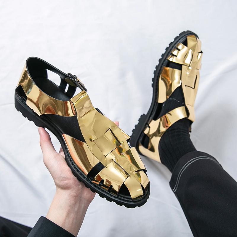 Golden High-quality Design Men Hollow Breathable Handmade Non Slip Casual Sandals Comfortable Pointed Large Size Shoes