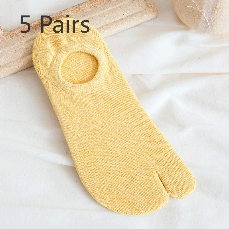 5 Pairs of Women's Summer Pure Cotton Shallow Mouth Silicone Anti Slip Invisible Two Toe Boat Socks