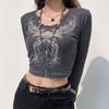 Y2k Fairy Grunge Diamonds Graphic Print Crop Top Autumn Long Sleeve Slim Fit Pullovers Tees Women Vintage White Crop Top Clothes