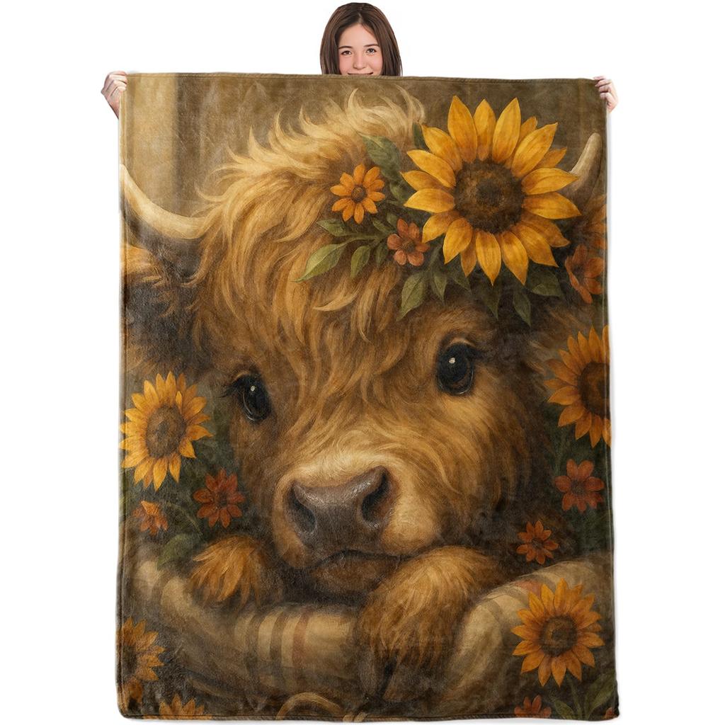 Cute Highland Cow Fleece Blanket Soft Cozy Farm Animal Flannel Throw Blanket for Farmhouse Bedroom Sofa Couch Outdoor Travel