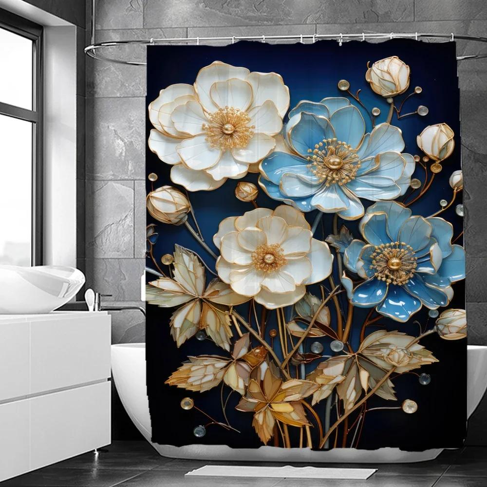 Art Watercolor Flowers Shower Curtain Print Modern Nordic Minimalist Polyster Fabric Home Decor Bathroom Curtains with Hooks