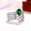 Huitan Vintage Green Cubic Zirconia Ring Temperament Sweet Flower Finger Rings for Women Party Anniversary Gift Gorgeous Jewelry