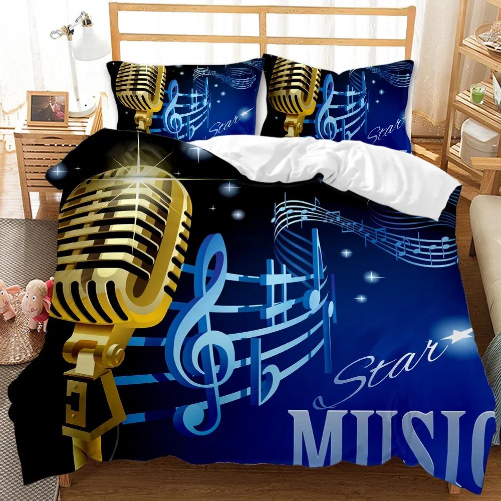Musik Bettbezug Set, Musik mit G-Schlüssel Instrument Rhythmisches Design Queen King Twin Full Size 2/3-teiliges Polyester Bettwäscheset