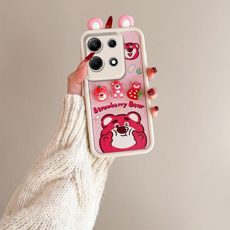 KEYSION Cute Ear 3D Cartoon Case for Infinix Note 30 with Bracelet Soft Silicone Shockproof Phone Cover for Infinix Note 30 5G