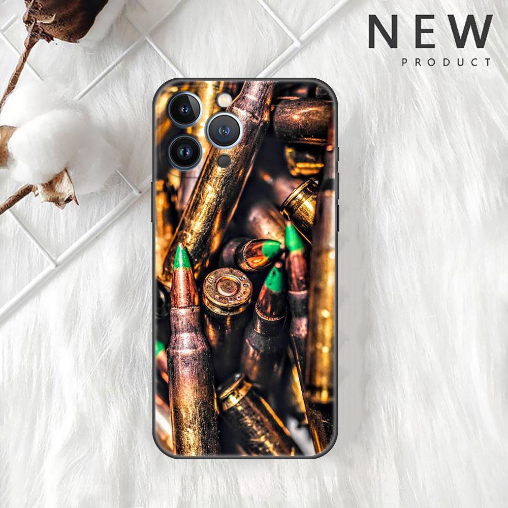 AK47 Handgun Gun Bullets Funda Case para Apple iPhone 14 11 13 12 Pro 7 XR X XS Max 8 Plus 6 6S 14Pro Preto Soft Phone Shell