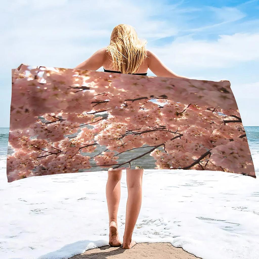 Pink Cherry Blossoms Sand Free Beach Towel Oversized Absorbent Bath Towel Large Hand Towels for Swimming Bathroom Spa Pool
