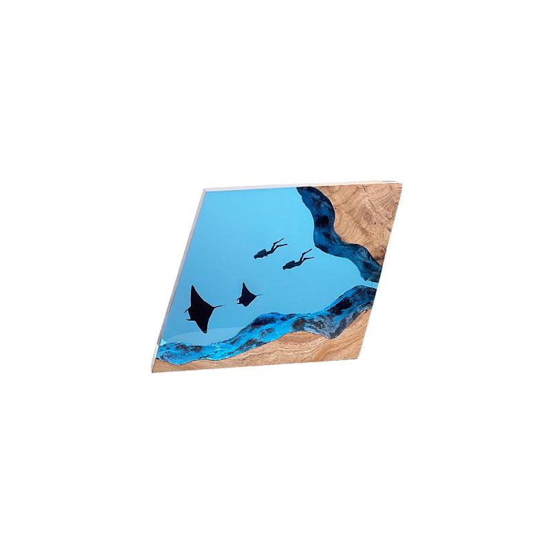Resin Whale Diver Home Table High-End Decorative Piece Ocean Resin Glowing Solid Wood Artwork Craft Gift
