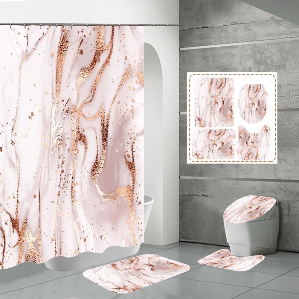 3D Blue Marble Print Shower Curtain 4 Piece Carpet Cover Toilet Cover Bath Mat Pad Set Bathroom Curtain with 12 Hooks Home Decor