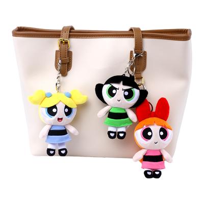 Genuine 12-13cm Powerpuff Girls 2-1 Plush Keychain Bubbles Buttercup Doll Pendant Cute Girl Heart Bag Hanging Decoration Moe