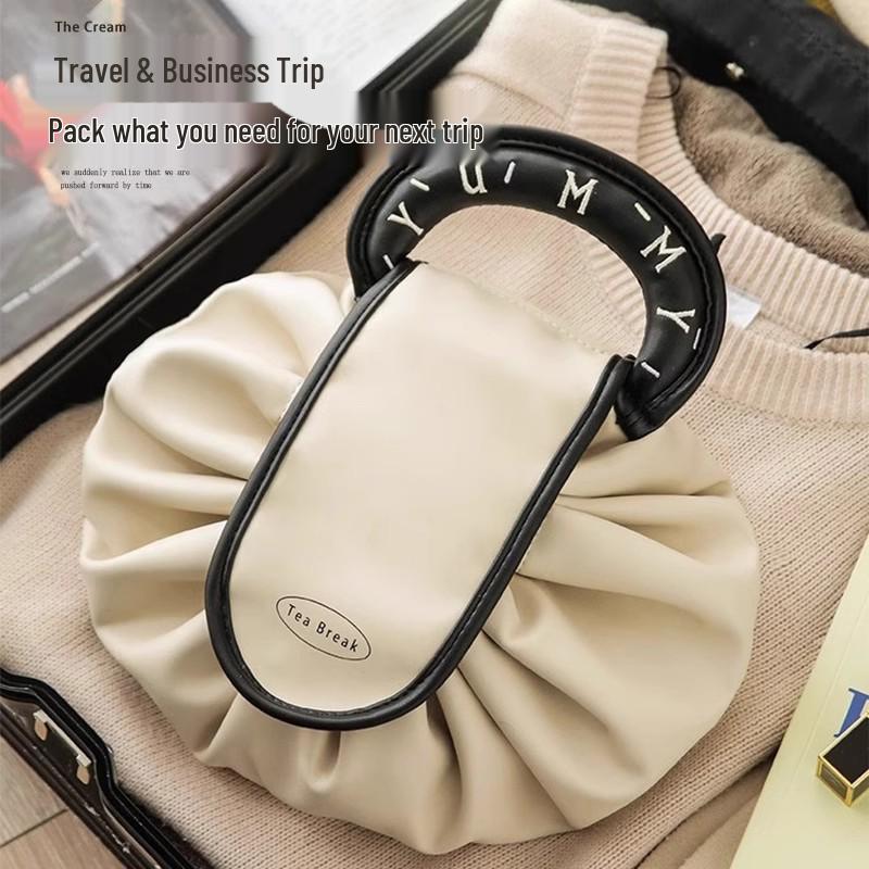 Women's Large Capacity Drawstring Makeup Bag - Portable, Luxurious, Partitioned Cosmetic & Toiletry Storage for Travel