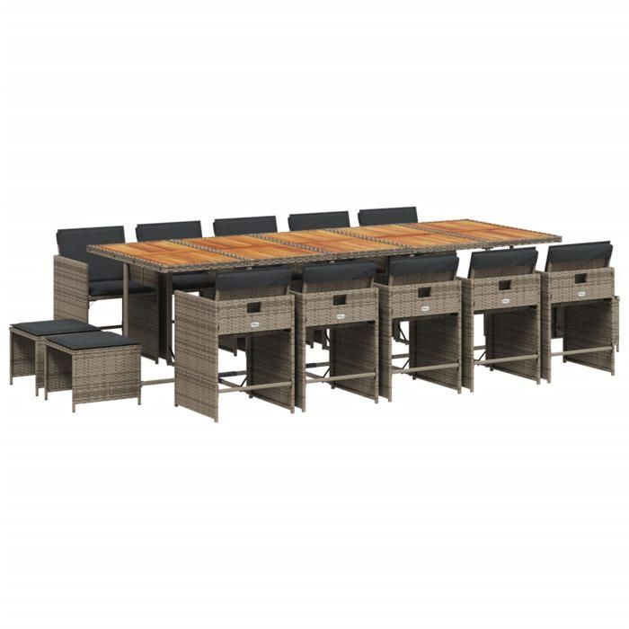 VidaXL Garden Dining Set Cushions 15 Pcs, Dining Chairs with Armrests, Furniture Set with Table, 3211178