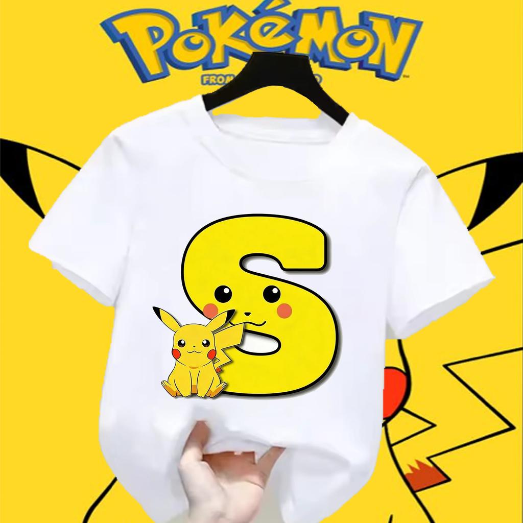 Anime Pokemons Tshirts for Children Pikachu Cartoon Letter Printed Shortsleeved Top Boys Girls Summer Fashion Sports Tshirt