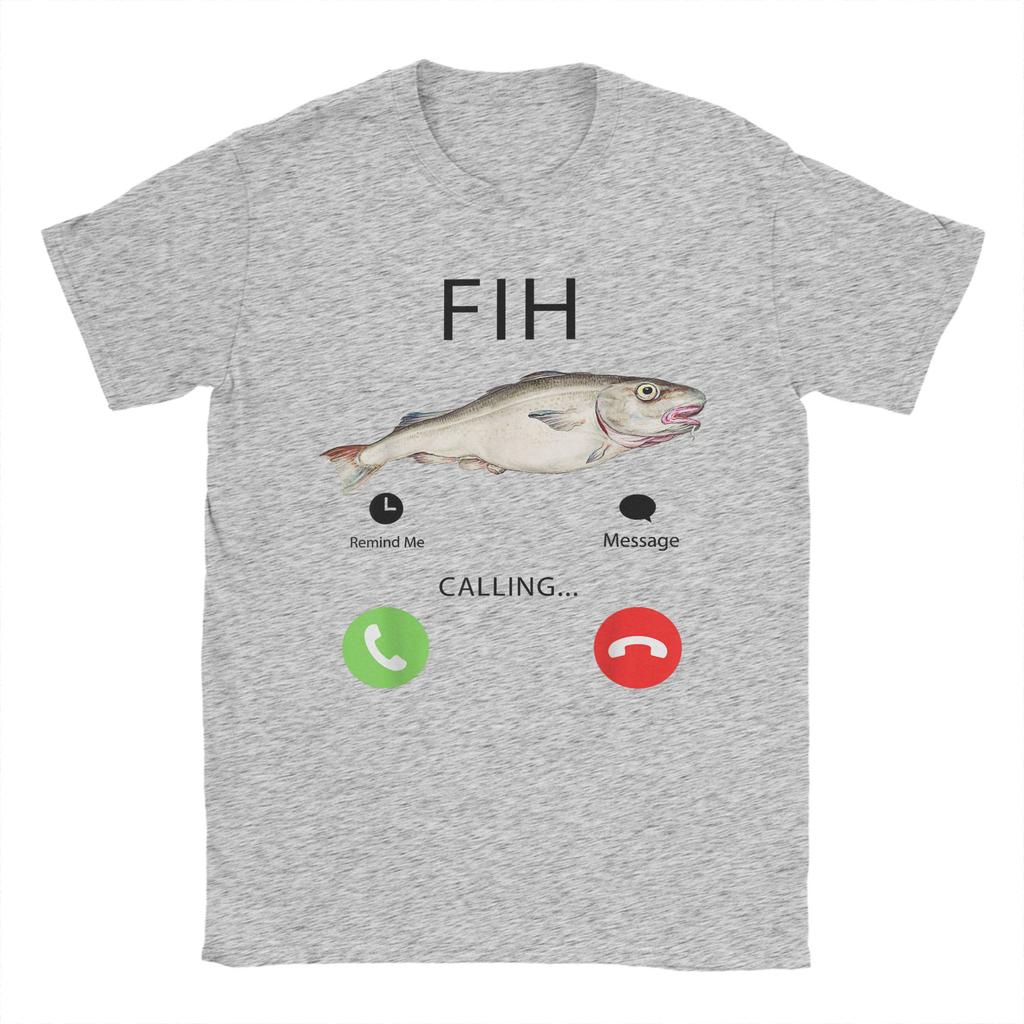 Fish Calling Funny Misspelled Fish Meme Message Fih TShirts for Men 100 Cotton Tees O Neck Short Sleeve T Shirts Clothing