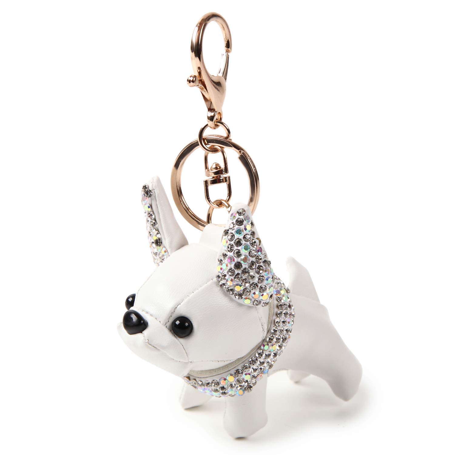 

French Bulldog PU Leather Glass Rhinestone Keychain (White)
