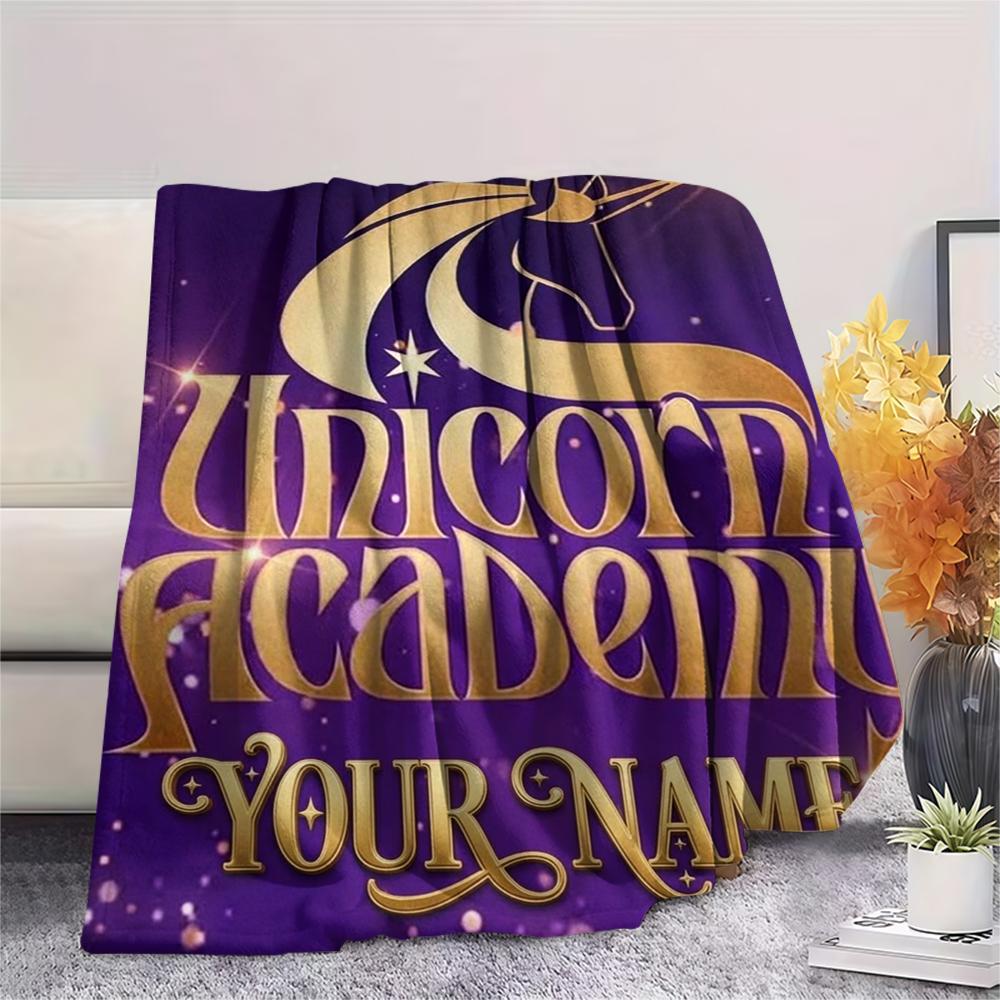 1PC Custom Name Unicorn Academy Patterned Flannel Blanket Suitable For All Seasons for Home Decor Warmth and Comfort Gifts Holiday Present