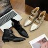 First Encounter Season French Pointed Belt Buckle Side Pull Thick Heel Fashion Temperament Mary Jane Summer Short Boots Women