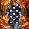 Women's Halloween Print Casual Loose Fit Three-Quarter Sleeve Round Neck Top