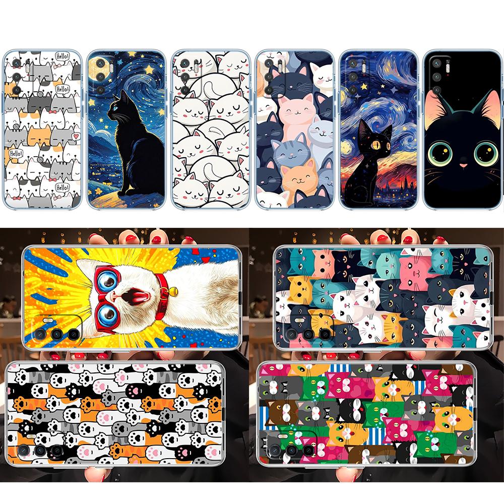 FM15 Cat Kitten Meow Soft Shell Transparent Phone Case for Samsung Galaxy A04 A04S A14 A23 A34 A54 M23 M33 M52 M53