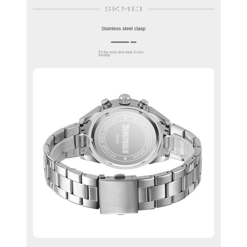 Skmei Ceasuri de mână de lux pentru bărbați cu afișaj calendar cu șase ace, oțel inoxidabil, impermeabil, sport, cu cuarț
