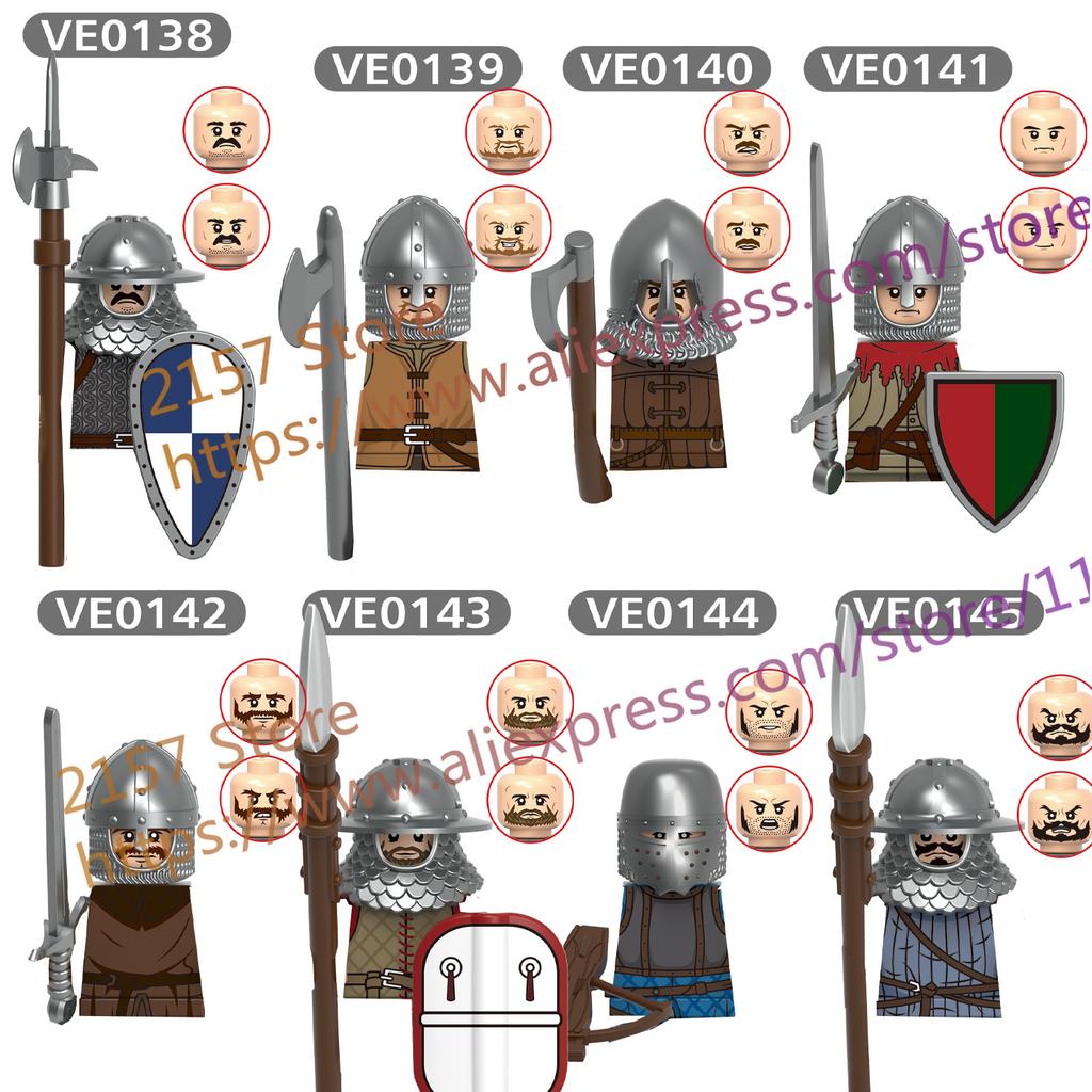 MOC Medieval Figure Building Block Castle Templar Knights Armor Militia Soldiers Gunners Shield Helmet Assembling Brick Toys S26