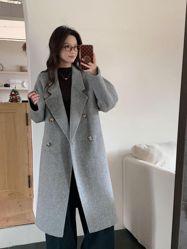 Luxurious Hand-Stitched Korean Cocoon Double-Faced 100% Wool Coat