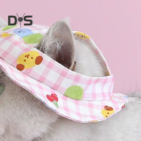 Hunde-Bucket-Hüte mit Ohrlöchern, kariertes Design, runde Krempe, Sonnenhut für draußen, UV-Schutz, Fischerkappe mit verstellbarem Riemen für kleine und mittelgroße Hunde und Katzen