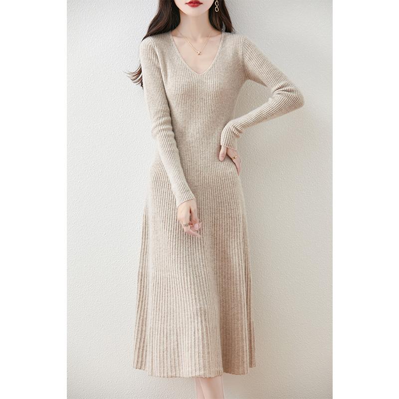 Vestido de cachemira para mujer Qinghe cachemira 30% cachemira 70% lana otoño e invierno falda de cachemira suave y cálida