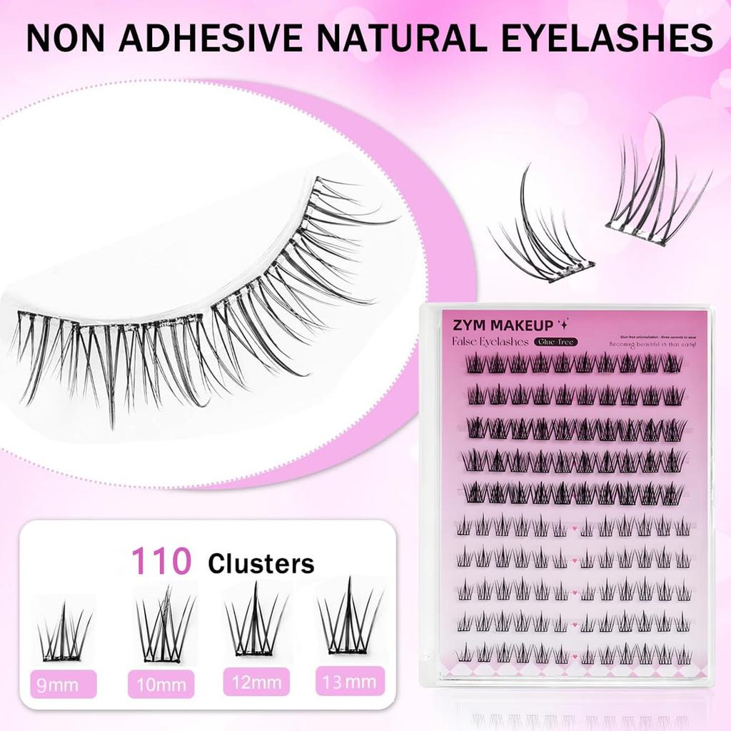 Cybersnc 110Pcs Self Adhesive Eyelashes, Self Adhesive Eyelash Clusters, Lash Clusters Press On Lashes Self Stick Cluster Lashes Pre Glued Eyelas